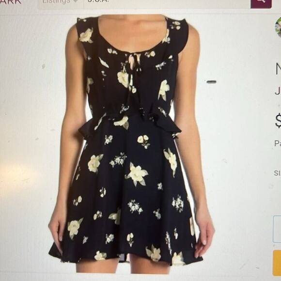 J.O.A Anthropologie Navy Blue Floral Ruffle Mini Sleeveless Dress Women's Medium - Picture 1 of 7